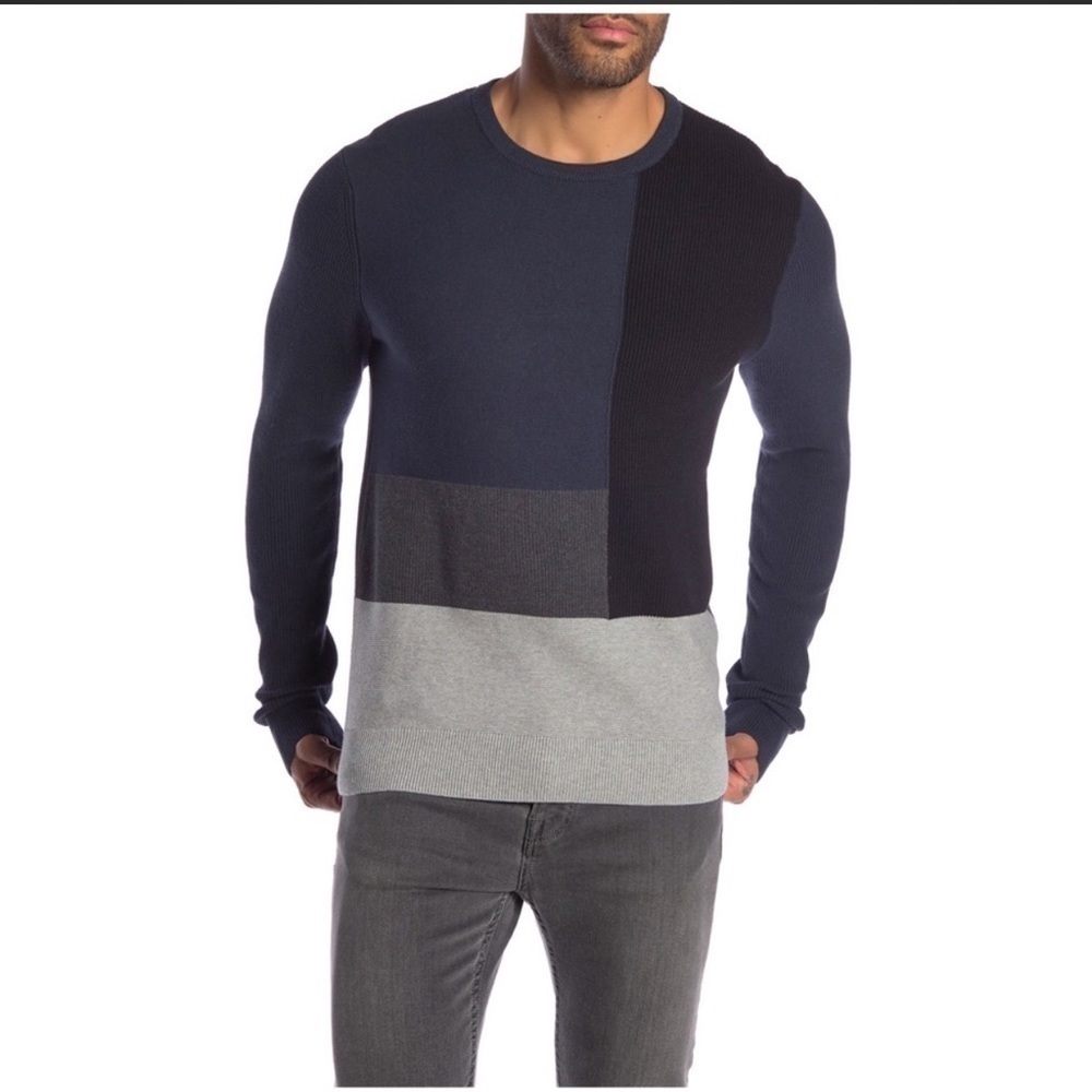 NEW-14TH & Union Crew Neck, Color Block,  Ribbed, Long Sleeves, Gray Sweater XL
